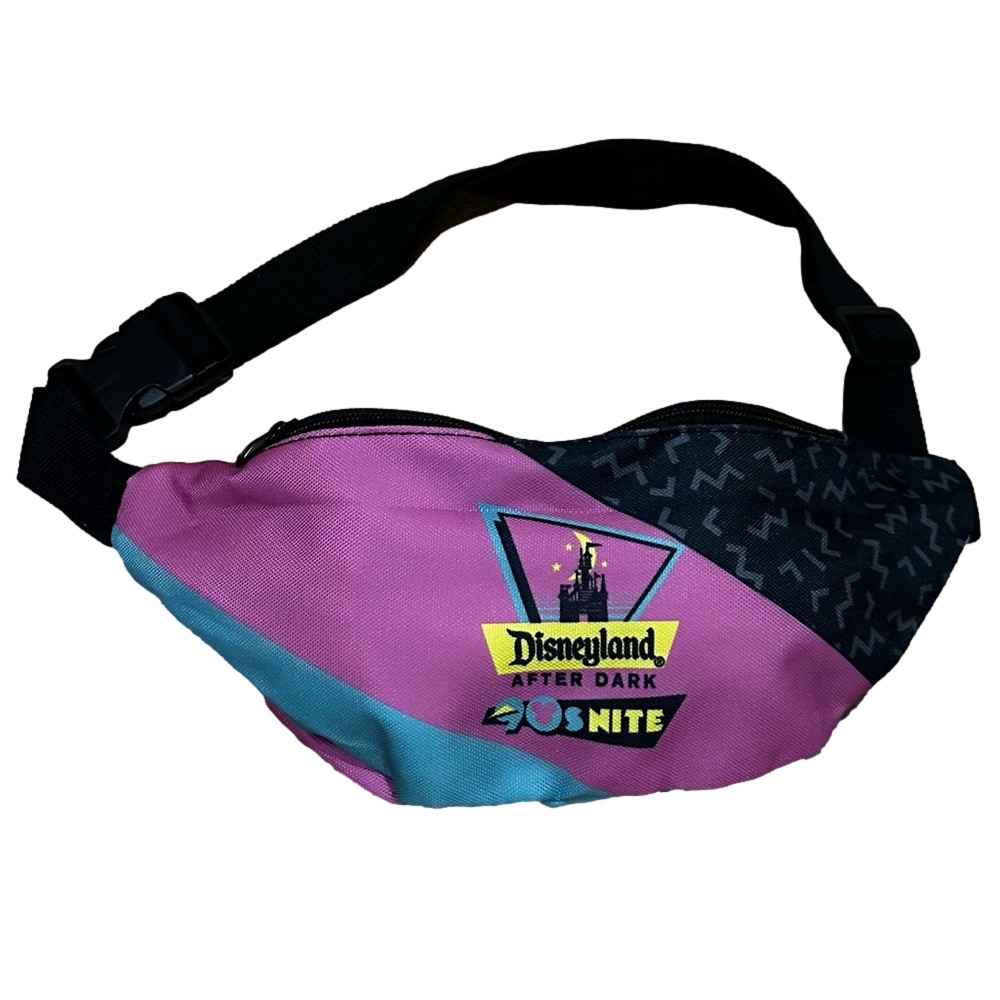 Disney Parks After Dark neon fanny pack retro pink teal with graphic logo detail